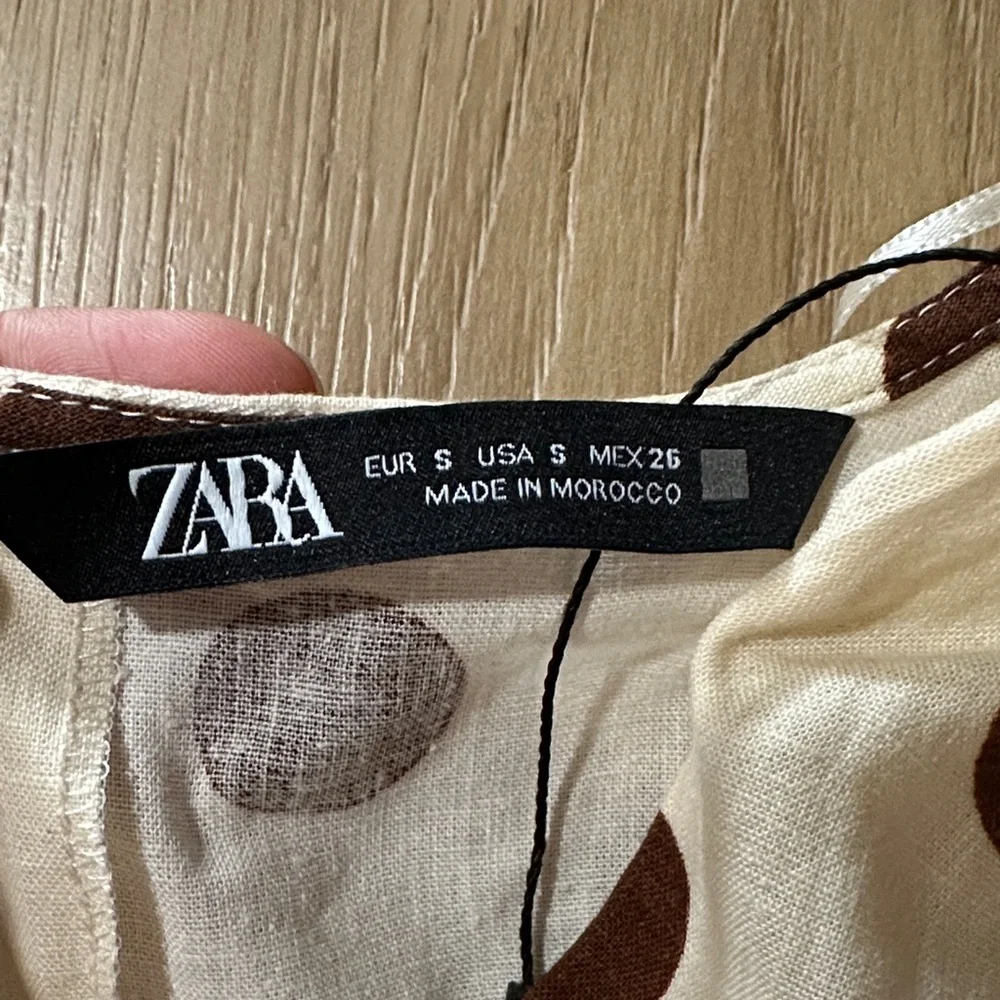 Zara Cream Crop Top with Brown Polka Dots